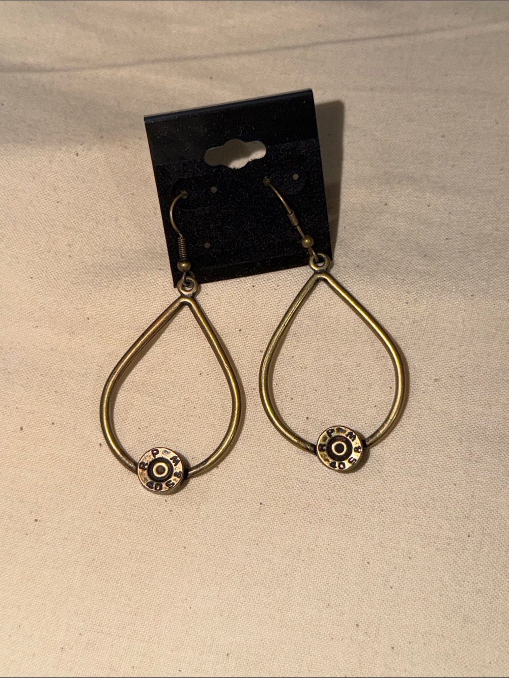 Vintage-Inspired Gold Teardrop Earrings with Ammo Cap Accent